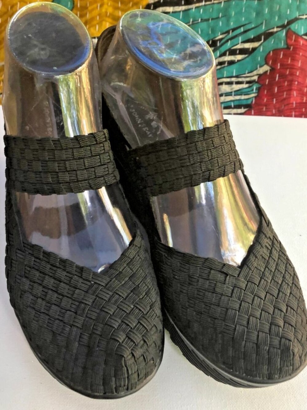 St Johns Bay Woven Shoes Womens Black Mary Janes  size 7,  Wedge Heels